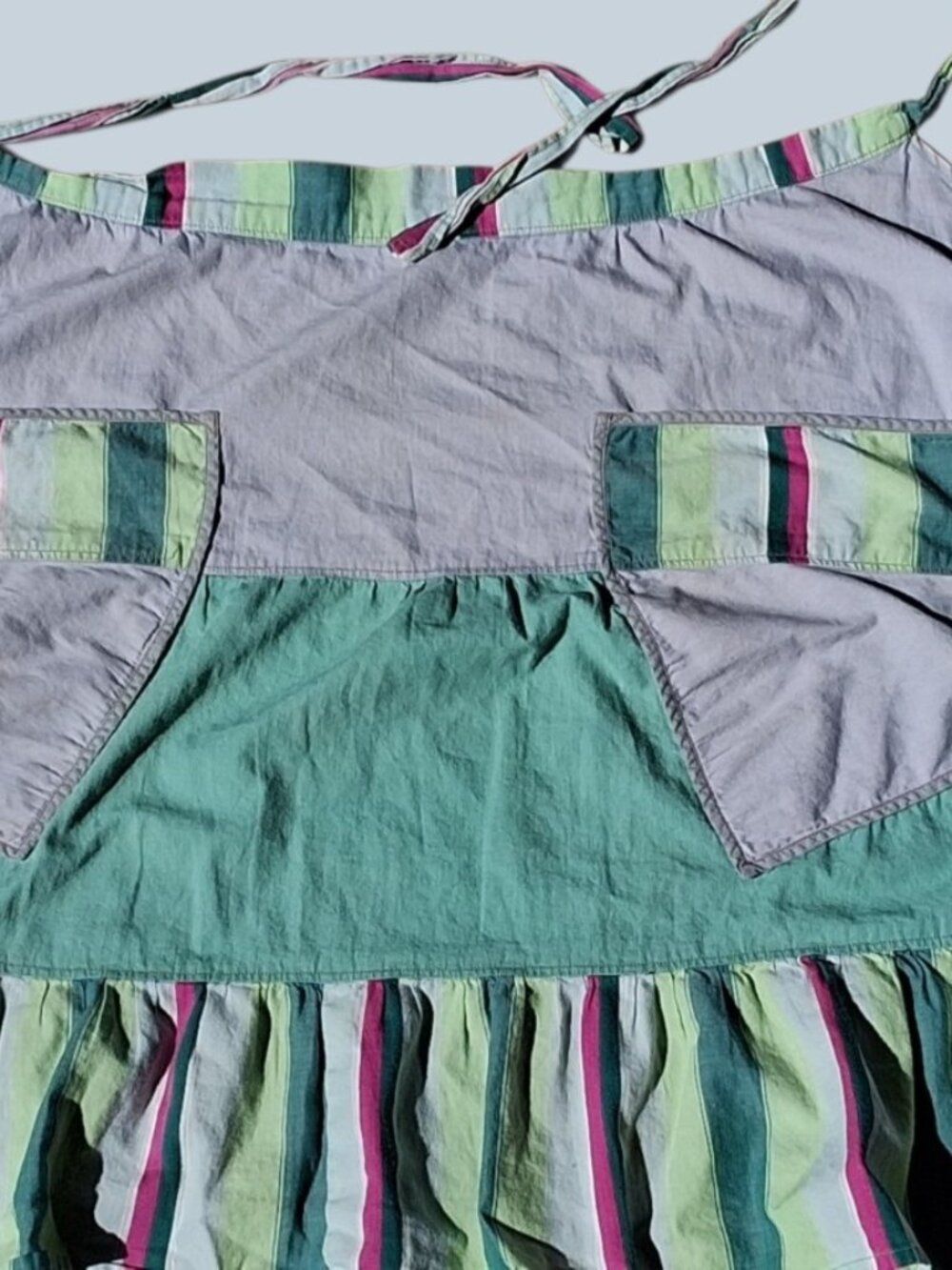 Vintage 60s 70s Color Block Geometric Half Apron Earth Tone